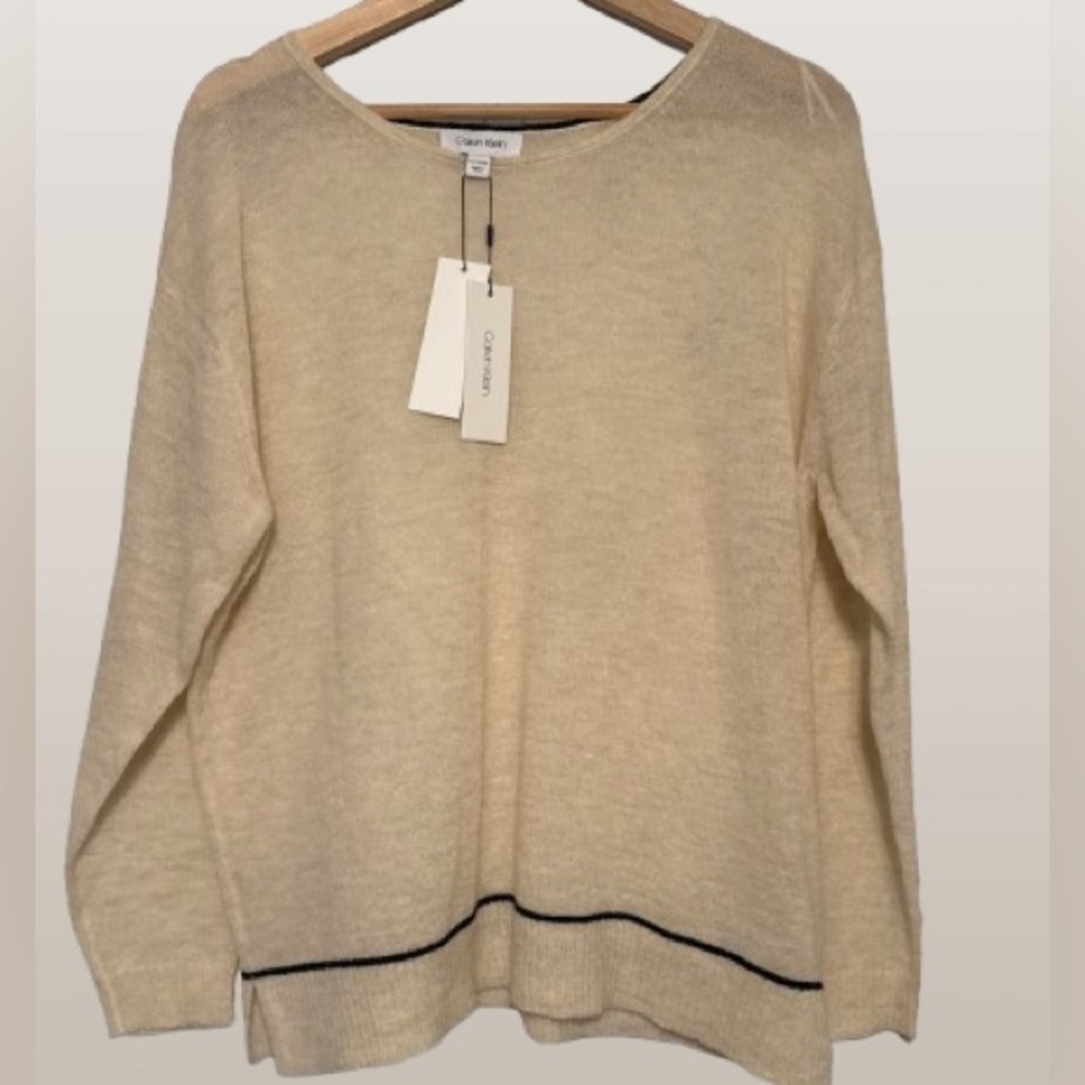 Calvin Klein Women's Cream Sweater with Black Trim